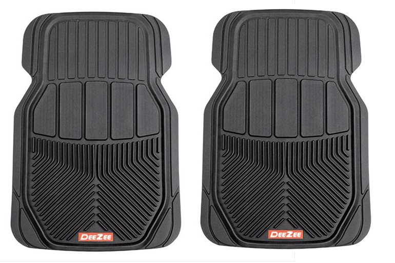 DeeZee Logo Front Black Rubber Mats 19 in x 28 in Universal Fit